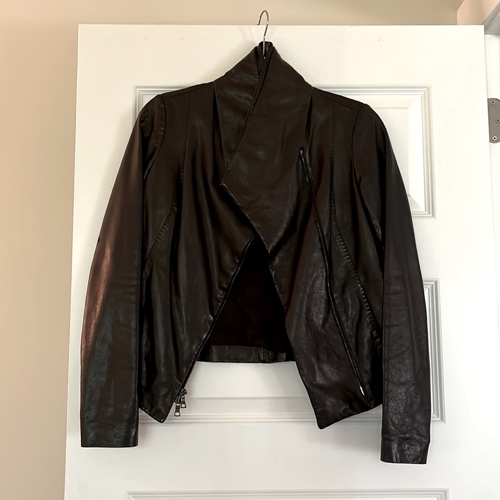 Vince, black leather coat, size S/P